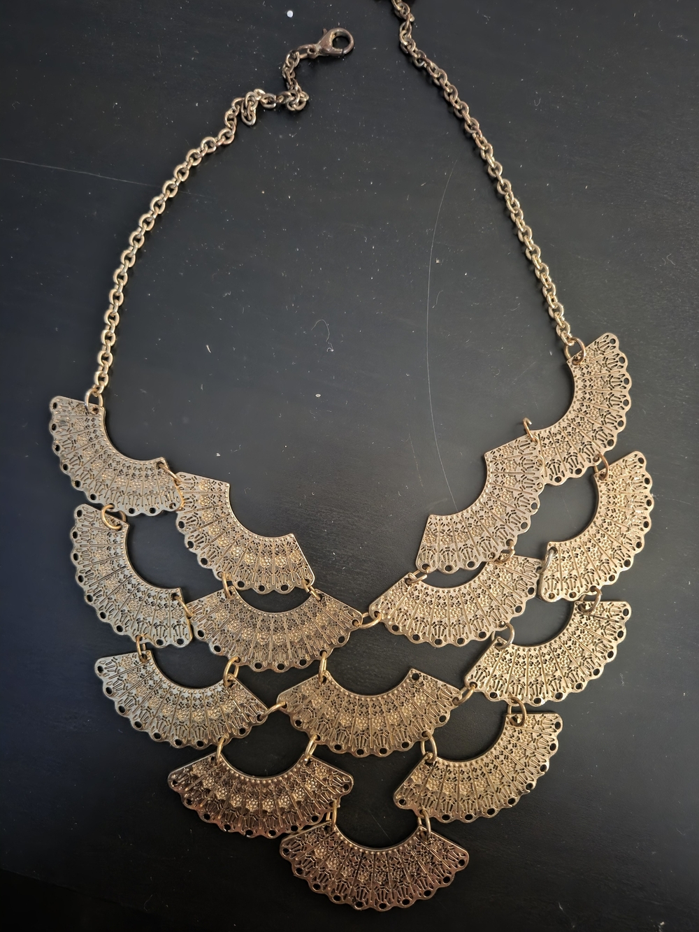 Gold-Tone Layered Filigree Bib Necklace - Bedouin Egyptian Style